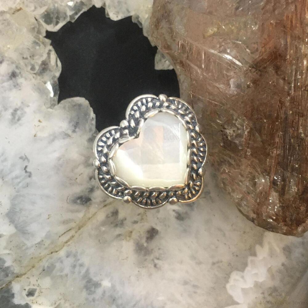 Carolyn Pollack Sterling Faceted Mother of Pearl Decorated Heart Ring Size 6.5 - Picture 2 of 10